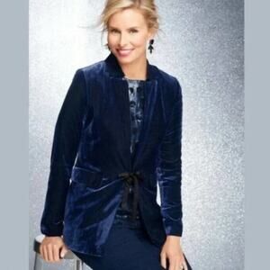 rsvp by Talbots Women's Tie Front Velvet Blazer Dark Navy Size 12P